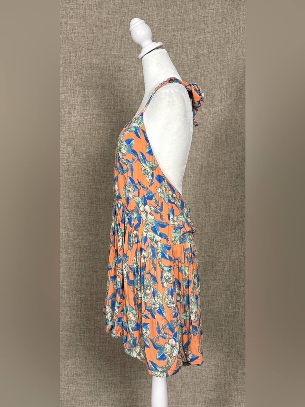 Free People Orange & Blue Floral Halter Mini Dress - Picture 2 of 5